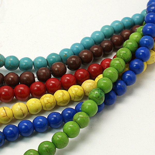 PandaHall Synthetic Turquoise Beads Strands, Dyed, Round, Mixed Color, 12mm, Hole: 1mm, about 33pcs/strand, 14strands/1000g Synthetic...