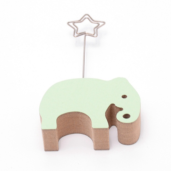 

PandaHall Elephant Wood Name Card Holder, Photo Memo Holders, with Star Iron Clip, for Wedding, Birthday Party Table Number Sign, Pale Green...