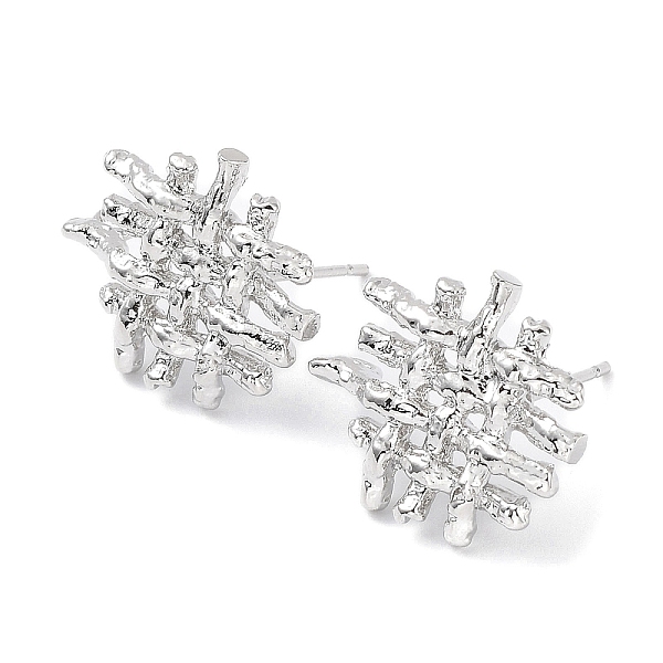 PandaHall Brass Stud Earring Finding, with Vertical Loop, Hollow Square, Real Platinum Plated, 16x16mm, Hole: 1.2mm, Pin: 0.7mm Brass Square