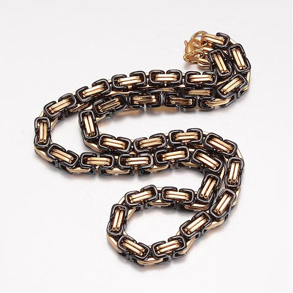 

PandaHall 201 Stainless Steel Byzantine Chain Necklaces, with Lobster Claw Clasps, Gunmetal & Golden, 23.62 inch(60cm), 8mm 201 Stainless...