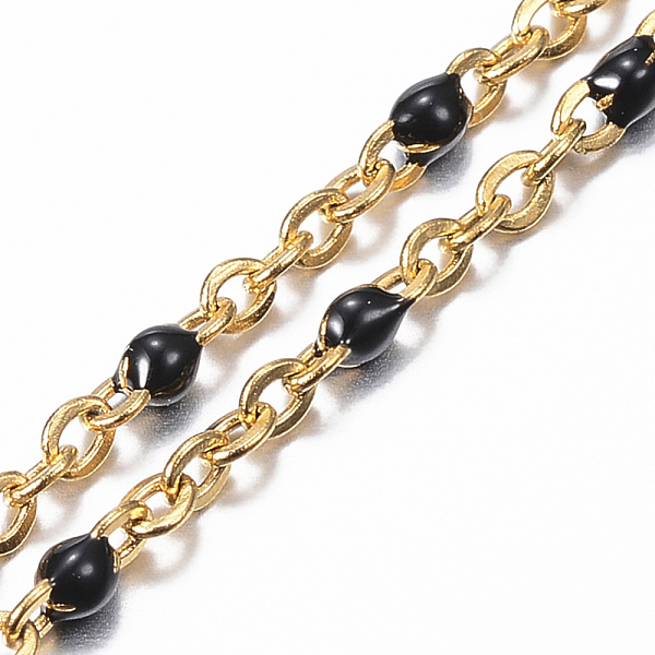 

PandaHall 304 Stainless Steel Cable Chain Anklets, with Enamel Links, Golden, Black, 9 inch(23cm), 1.5~2mm Stainless Steel Black