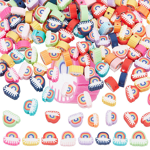 

PandaHall SUNNYCLUE 200Pcs Handmade Polymer Clay Beads, Rainbow, Mixed Color, 6~9x8~11x4mm, Hole: 1.6mm Polymer Clay Rainbow Multicolor
