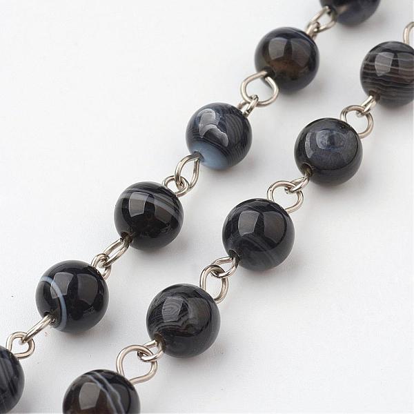 Natural Striped Agate/Banded Agate Handmade Beaded Chains