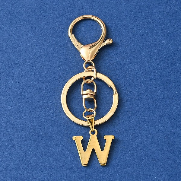 

PandaHall 304 Stainless Steel Initial Letter Charm Keychains, with Alloy Clasp, Golden, Letter W, 8.5cm Stainless Steel Letter W
