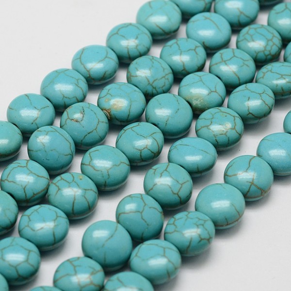 

PandaHall Synthetic Howlite Bead Strands, Dyed, Flat Round, Dark Cyan, 10x4.5mm, Hole: 1mm, about 40pcs/strand, 15.3 inch Howlite Flat Round...