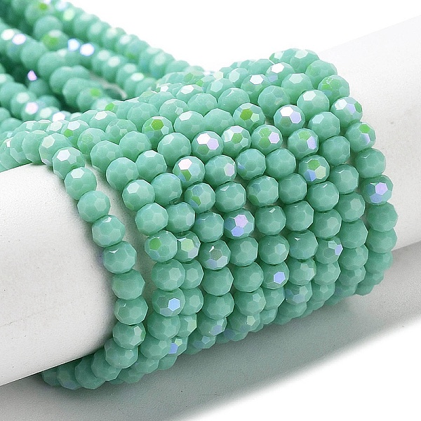 

PandaHall Opaque Glass Beads Strands, Faceted, Round, Aquamarine, 3mm, Hole: 0.8mm, about 163~166pcs/strand, 50~51cm Glass Round Green
