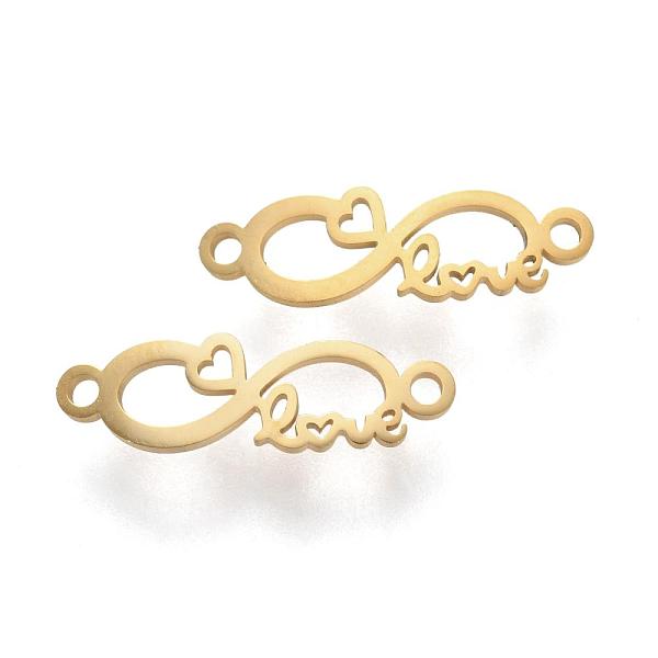 

PandaHall 304 Stainless Steel Links Connectors, Laser Cut, Infinite With Love, for Valentine's Day, Golden, 6x21x1mm, Hole: 1mm 304...