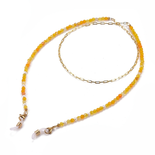 

PandaHall Eyeglasses Chains, Neck Strap for Eyeglasses, with Natural Agate Beads & Pearl Beads, Brass Paperclip Chains, 304 Stainless Steel..., Gold