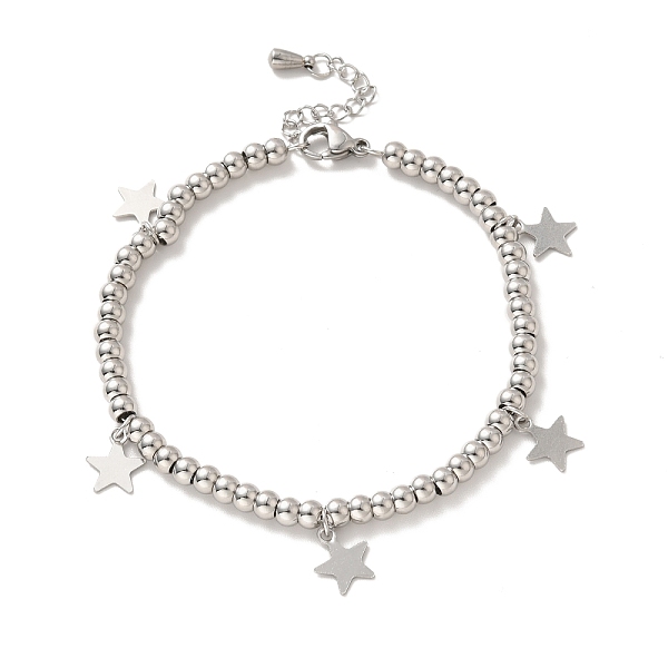 

PandaHall 304 Stainless Steel Star Charm Bracelet with 201 Stainless Steel Round Beads for Women, Stainless Steel Color, 8-1/2 inch(21.6cm)...