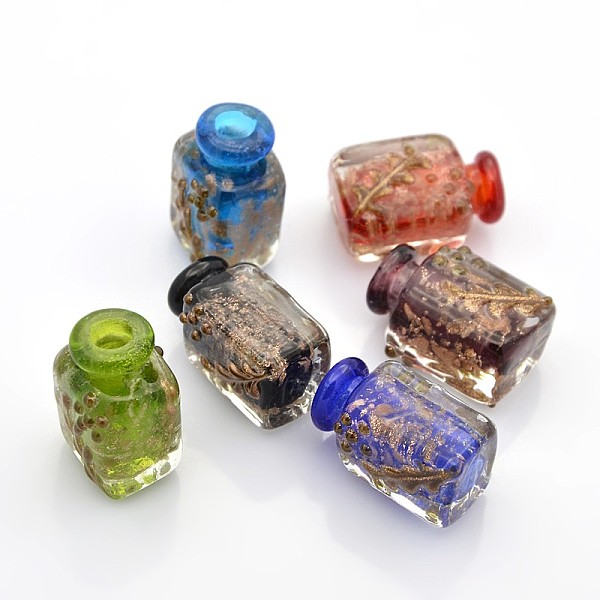 

PandaHall Handmade Gold Sand Lampwork Perfume Bottle Pendants, Essential Oil Bottle for Car Hanging Decoration Making, Mixed Color..., Multicolor