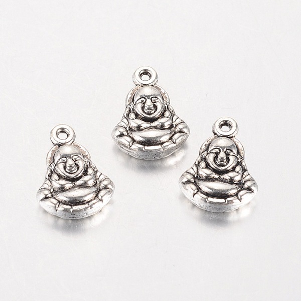 PandaHall Tibetan Style Alloy Buddha Charms, Antique Silver, 14x10x3.5mm, Hole: 1mm Alloy Human