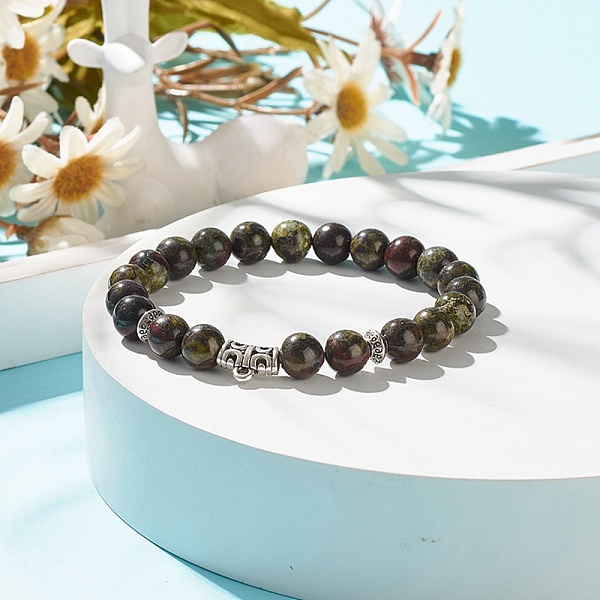 Natural Dragon Blood Stretch Bracelet With Alloy Beads