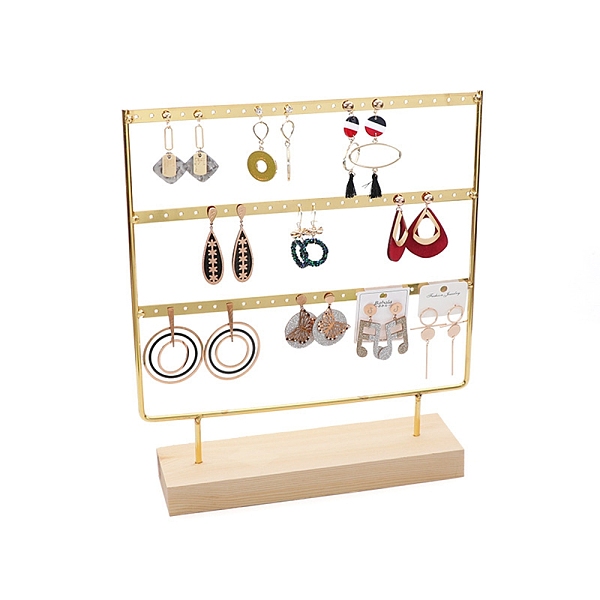 

PandaHall Three Layer Iron Earring Display, Jewelry Display Rack, with Wood Findings Foundation, BurlyWood, 22.6x6.9x26.9cm Wood Orange