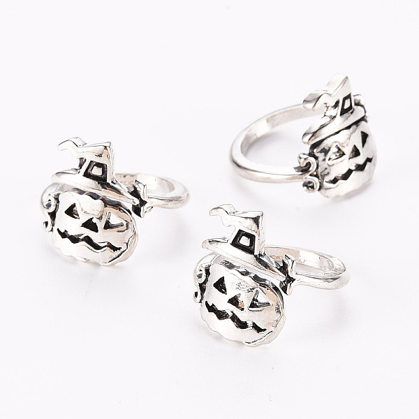 

PandaHall Alloy Finger Rings, Cadmium Free & Lead Free, for Halloween, Pumpkin Jack-O'-Lantern, Antique Silver, US Size 6 1/2(16.9mm) Alloy