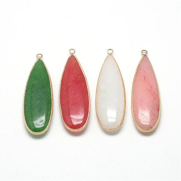 

PandaHall Natural White Jade Big Pendants, with Brass Findings, Dyed, teardrop, Golden, Mixed Color, 55~58x18~19x7mm, Hole: 2mm White Jade..., Multicolor