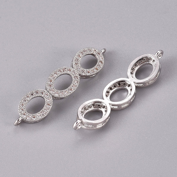 

PandaHall Brass Micro Pave Cubic Zirconia Links, Oval, Clear, Platinum, 35x8x3mm, Hole: 1mm Brass+Cubic Zirconia Oval Clear