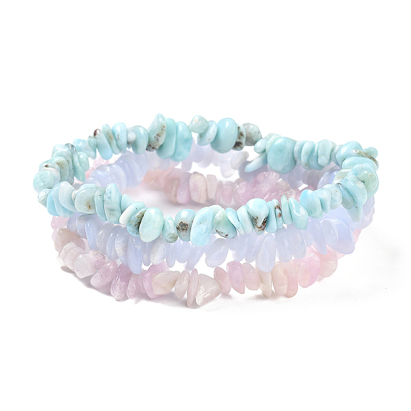 

PandaHall Chips Natural Larimar & Blue Lace Agate & Kunzite Beaded Stretch Bracelets Sets, Stackable Bracelets, Inner Diameter: 2-1/8 inch..., Multicolor