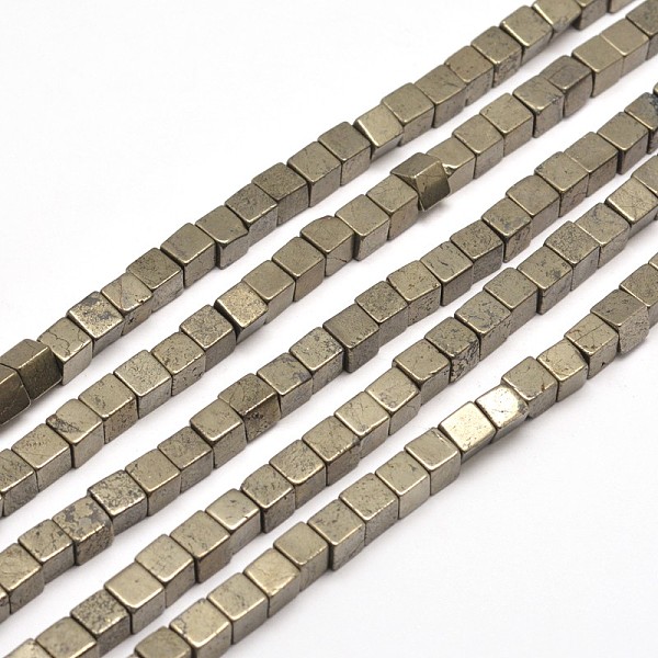 

PandaHall Cube Natural Pyrite Beads Strands, 4x4x4mm, Hole: 1mm, about 96pcs/strand, 15.7 inch Pyrite Cube Yellow