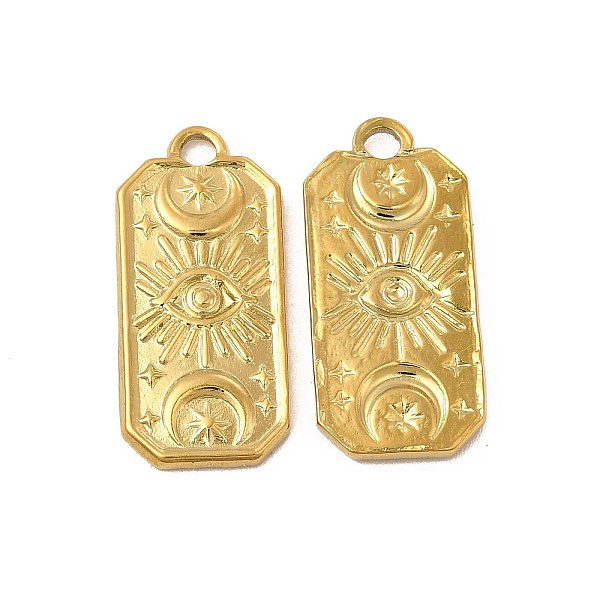 

PandaHall Ion Plating(IP) 304 Stainless Steel Pendants, Rectangle with Eye & Moon & Star Charm, Golden, 22.5x10.5x1.5mm, Hole: 2mm 304...