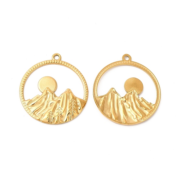 

PandaHall Ion Plating(IP) 304 Stainless Steel Pendants, Ring with Mountain & Sun Charms, Real 18K Gold Plated, 27.5x25x1.5mm, Hole: 1.6mm...