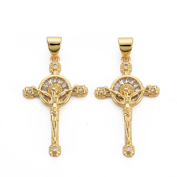 

PandaHall Brass Micro Pave Cubic Zirconia Pendants, Nickel Free, Cross with Jesus, Real 16K Gold Plated, 29x17.5x3.5mm, Hole: 3x5mm..., Clear