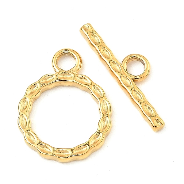 

PandaHall 304 Stainless Steel Toggle Clasps, Textured Ring, Real 18K Gold Plated, Ring: 18x14x1.8mm, Hole: 2.5mm, Bar: 6x20x2mm, Hole: 2.7mm...