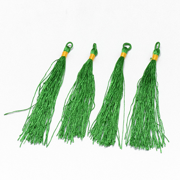 

PandaHall Polyester Tassel Big Pendant Decorations, Lime Green, 95~105x4~5x4mm, Hole: 4~6mm Polyester Green