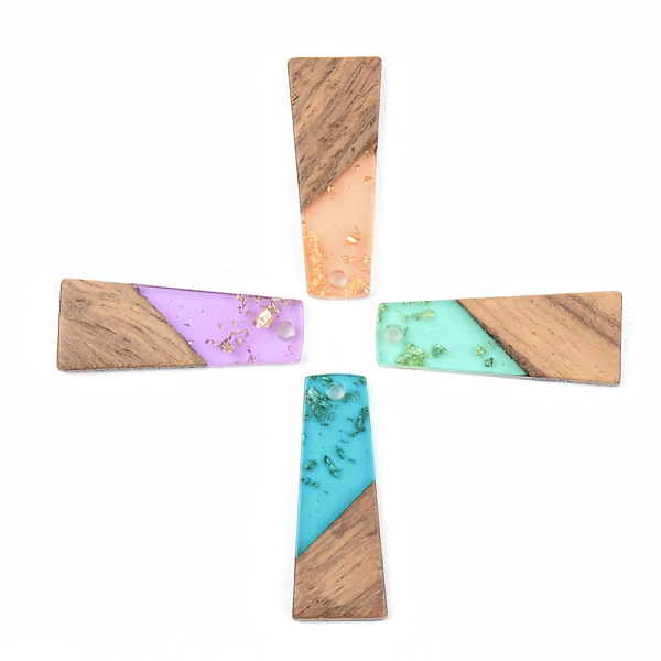 

PandaHall Transparent Resin & Walnut Wood Pendants, with Gold Foil, Trapezoid, Mixed Color, 30x12x3mm, Hole: 2mm Resin+Wood Trapezoid..., Multicolor