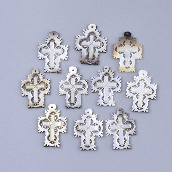

PandaHall Black Lip Shell Pendants, Cross, Seashell Color, 32x22x2mm, Hole: 1.2mm Black Lip Shell Cross