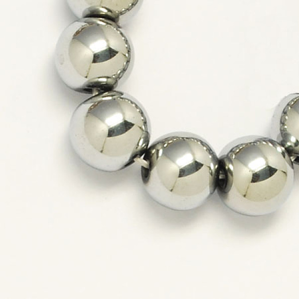 

PandaHall Non-magnetic Synthetic Hematite Beads Strands, Grade A, Round, Platinum Plated, 12mm, Hole: 1.5mm, about 33~35pcs/strand...