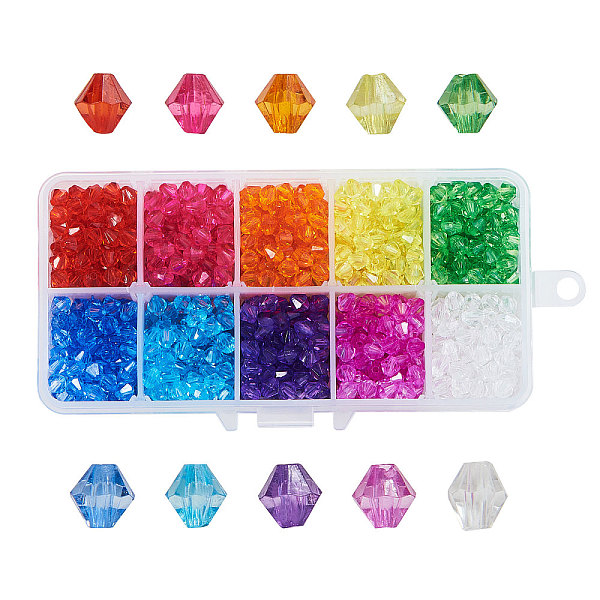 

PandaHall Faceted Bicone Transparent Acrylic Beads, Dyed, Mixed Color, 6mm, Hole: 1mm, 1300pcs/box Acrylic Bicone Multicolor