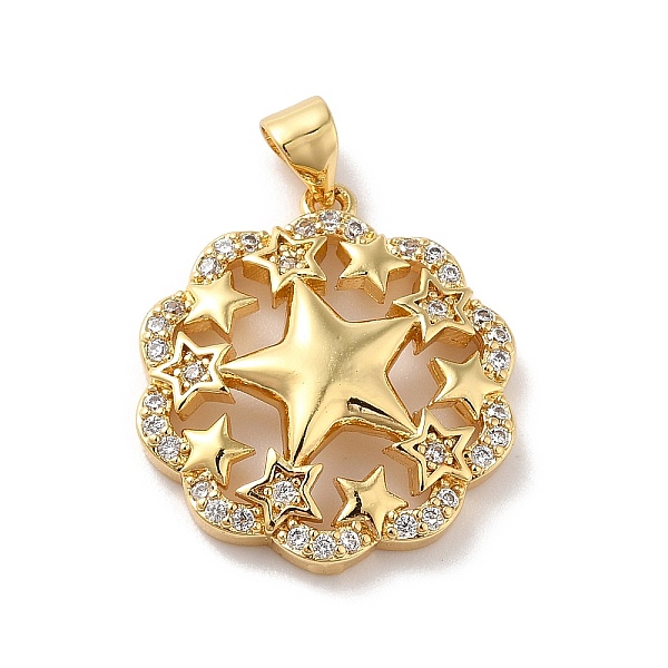 

PandaHall Rack Plating Brass Micro Pave Cubic Zirconia Pendants, Cadmium Free & Lead Free, Real 18K Gold Plated, Flower with Star, Clear...