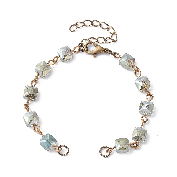 

PandaHall Square Faceted Glass Beaded Link Chain Bracelet Making, with Lobster Claw Clasp, Fit for Connector Charms, Dark Olive Green...