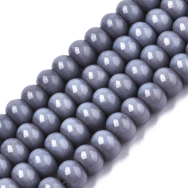 

PandaHall Opaque Solid Color Glass Beads Strands, Rondelle, Light Steel Blue, 10.5x7mm, Hole: 1.2mm, about 56~58pcs/Strand, 15-1/2...