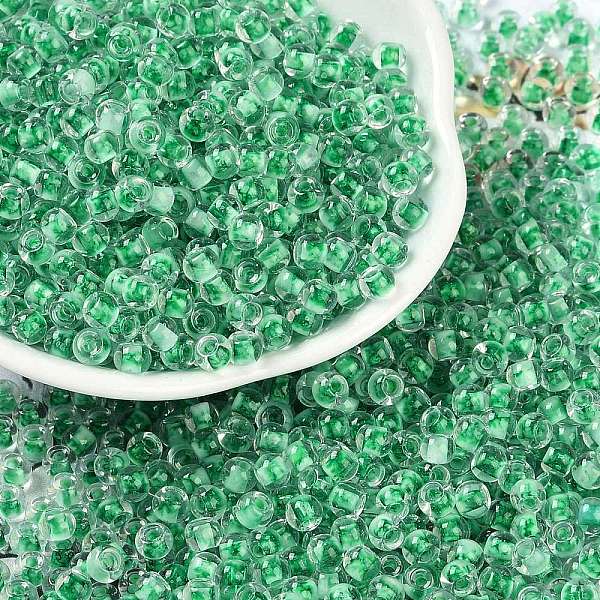 

PandaHall Transparent Inside Colours Glass Seed Beads, Round Hole, Round, Medium Spring Green, 4x3mm, Hole: 1.4mm, about 6428pcs/pound Glass