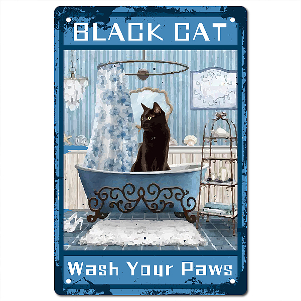 PandaHall CREATCABIN Funny Black Cats Tin Sign Wash Your Paws Signs Vintage Wall Art Decoration Plaque Farmhouse for Bathroom Home Garden...