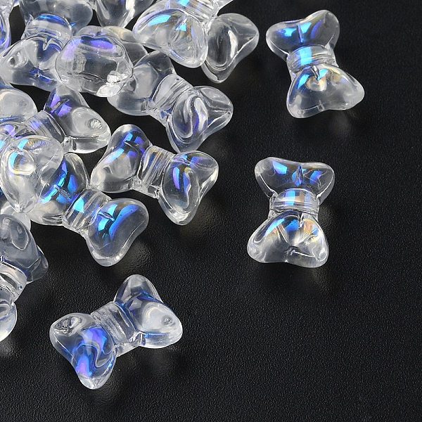 

PandaHall 35Pcs Transparent Spray Painted Glass Beads, Bowknot, Clear AB, 10x14x8mm, Hole: 1mm Glass Bowknot White