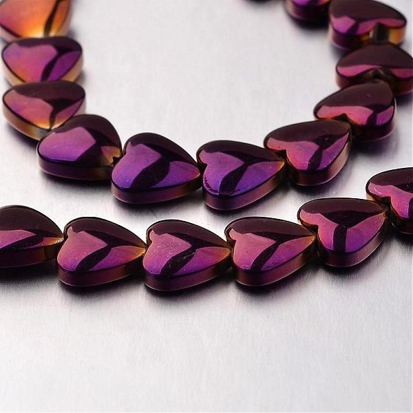 PandaHall Electroplate Non-magnetic Synthetic Hematite Bead Strands, Heart, Purple Plated, 8x8x3mm, Hole: 0.7mm, about 55pcs/strand, 15.7...