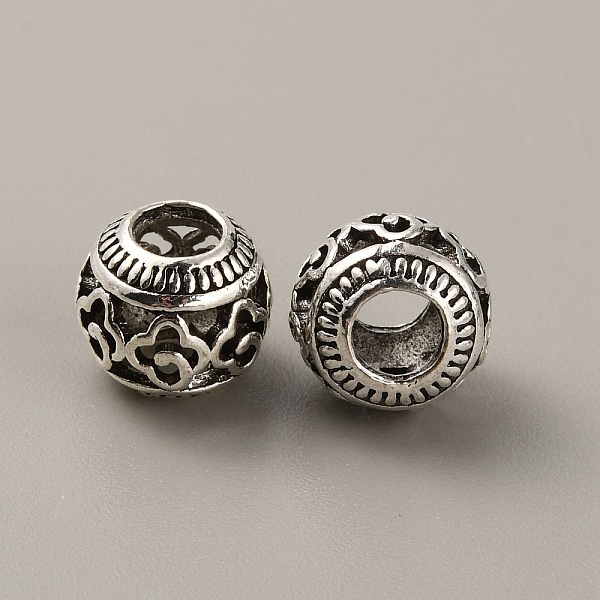 

PandaHall Tibetan Style Alloy European Beads, Large Hole Beads, Rondelle with Flower, Antique Silver, 11x9.5mm, Hole: 4.5mm Alloy Rondelle