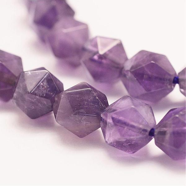 PandaHall Natural Amethyst Beads Strands, Star Cut Round Beads, Faceted, 9.5~10mm, Hole: 1mm, about 40pcs/strand, 15.28 inch(38.8cm)...
