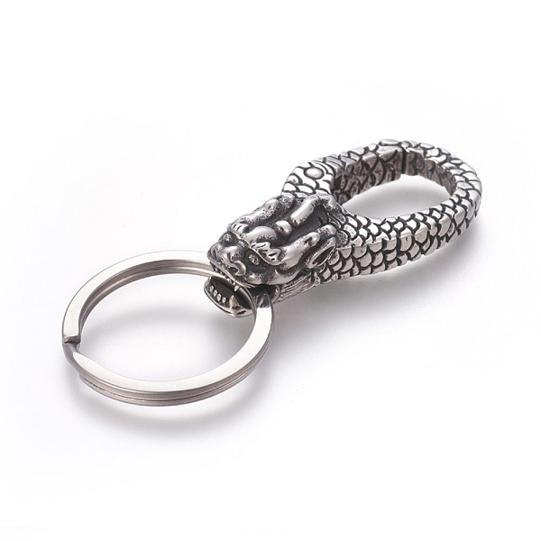 

PandaHall 304 Stainless Steel Split Key Rings, Keychain Clasp Findings, Dragon, Antique Silver, 69mm, Ring: 28x2.5mm, 22mm Inner Diameter...