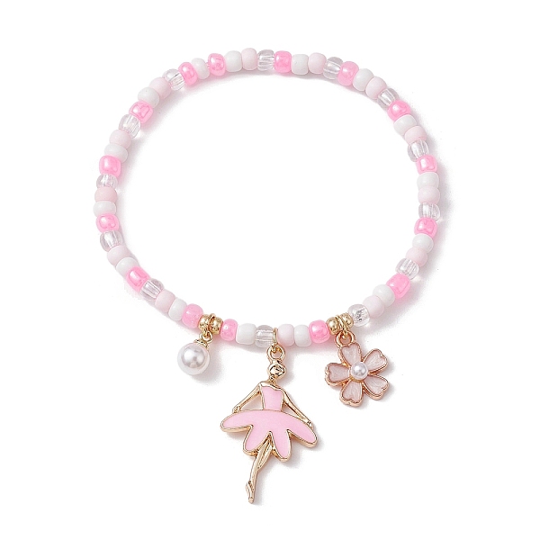 

PandaHall Glass Seed Beaded Stretch Bracelet, with Alloy Enamel Charms, Pink, Inner Diameter: 2-1/4 inch(5.6cm) Alloy Angel & Fairy Pink