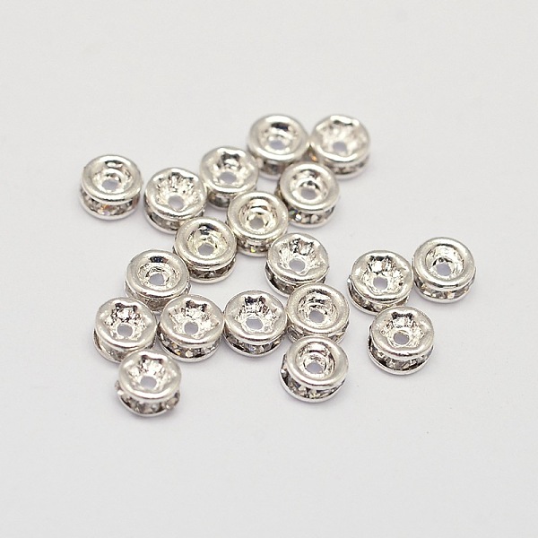 

PandaHall Rack Plating Rondelle Brass Grade A Rhinestone Spacer Beads, Silver Color Plated, 3x1.8mm, Hole: 0.5mm Brass+Rhinestone Rondelle..., Clear