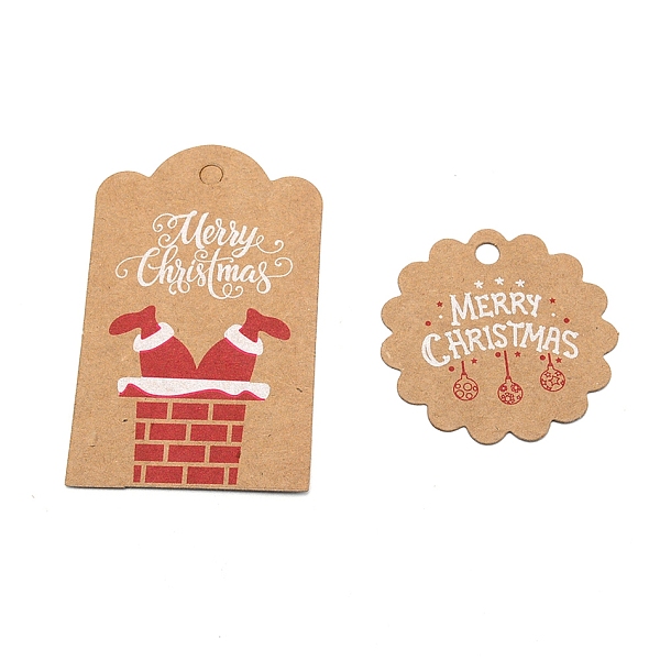 

PandaHall Christmas Themed Pattern Kraft Gift Tags, Display Cards with Rope, Rectangle & Flower & Snowflake, Peru, Card: 120pcs/bag, Rope..., Brown