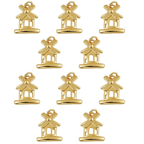

PandaHall 10Pcs Brass Charms, Long-Lasting Plated, with Jump Rings, Windmill, Real 18K Gold Plated, 14.5x12x3.5mm, Hole: 2.5mm Brass Others