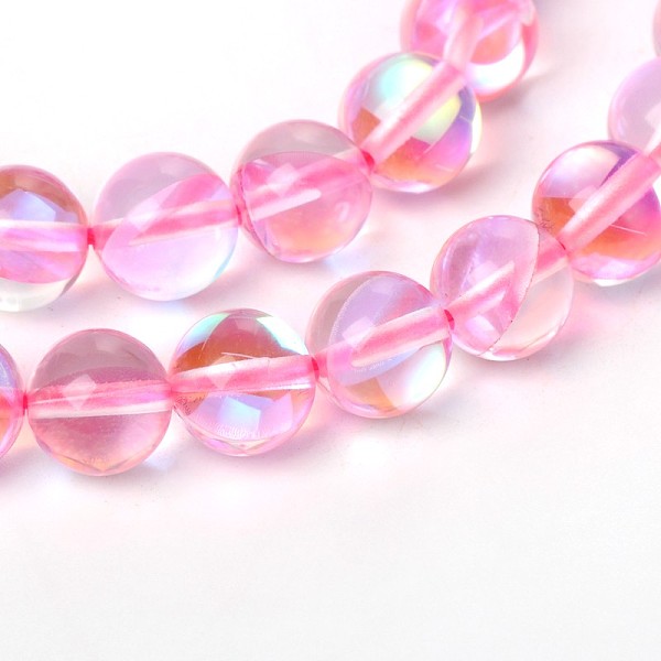 

PandaHall Synthetical Moonstone Round Beads Strands, Holographic Beads, Dyed, Pearl Pink, 8mm, Hole: 1mm, about 48pcs/strand, 15.3 inch...