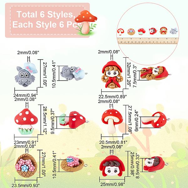 

PandaHall CHGCRAFT 36Pcs 6Styles Mushroom Resin Pendants Girl Pendants Opaque Resin Pendants Flatback Resin Charms for DIY Jewelry Making..., Multicolor