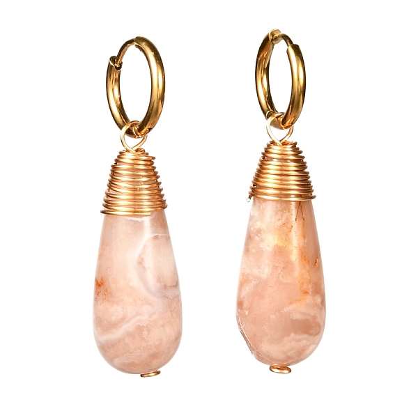 

PandaHall Handmade Cherry Blossom Agate Dangle Hoop Earrings, with 304 Stainless Steel Earring Hoops & 316 Surgical Stainless Steel Pins...