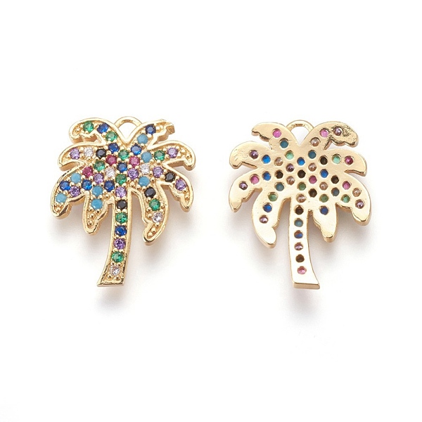 

PandaHall Brass Cubic Zirconia Pendants, Coconut Tree, Colorful, Golden, 20x16x2mm, Hole: 1.2mm Brass+Cubic Zirconia Tree