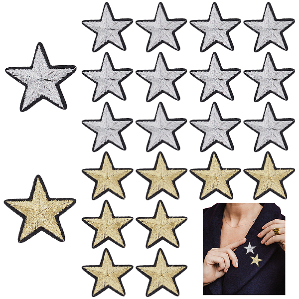 

PandaHall AHADERMAKER 40Pcs 2 Style Star Pattern Cloth Computerized Embroidery Iron On/Sew On Patches, Mixed Color, 37x36x1.5mm, 20pcs/style..., Multicolor